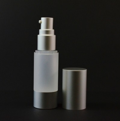 15 ml Airless Frosted Bottle with Matte Silver Pump And Hood  - 1000/case