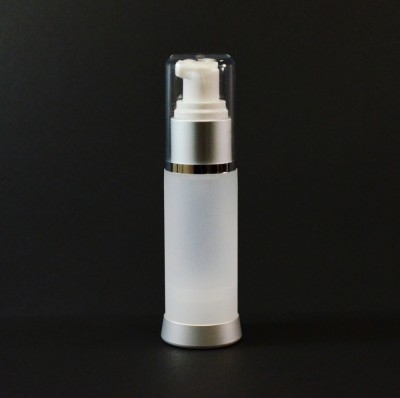 30 ml Airless Frosted Bottle Matte Silver Collar with Clear Hood