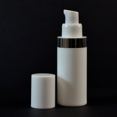 30 ml Airless White Bottle with Shiny Silver Band