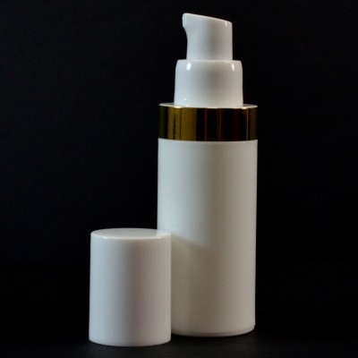 30 ml Airless White Bottle with Shiny Gold Band