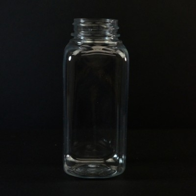 8 oz Clear Glass French Square Bottle with Black Lid