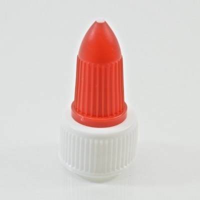 18/410 Red-White Ribbed Twist Open Dispensing Cap PP