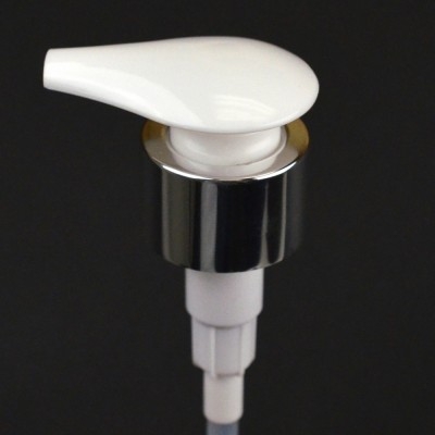 28/410 Lotion Pump Smooth White with Shiny Silver Collar (Palm)