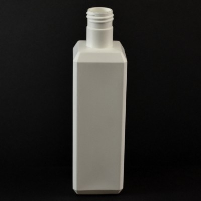 8 oz 24/415 White Beveled Square HDPE Bottle