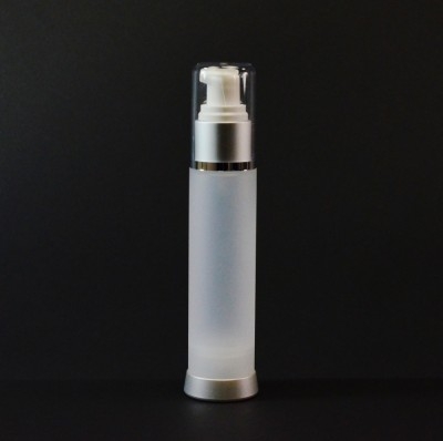 50 ml Airless Frosted Bottle Matte Silver Collar with Clear Hood