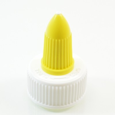 24/410 Yellow-White Dispensing Glue Cap Twist Open Ribbed PP