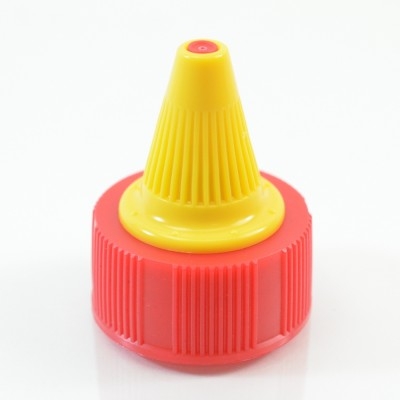 33/400 Red-Yellow Dispensing Cap Twist Open Ribbed PP