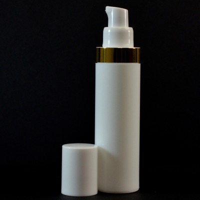 50 ml Airless White Bottle with Shiny Gold Band