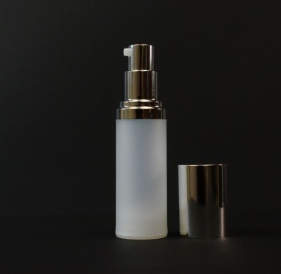 30 ml Airless Frosted Bottle Shiny Silver Pump and Hood PP