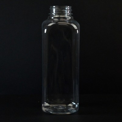 16 oz Clear French Square Glass Bottle with Black Cap