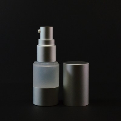 30 ml Airless Frosted Bottle with Matte Silver Pump and Hood