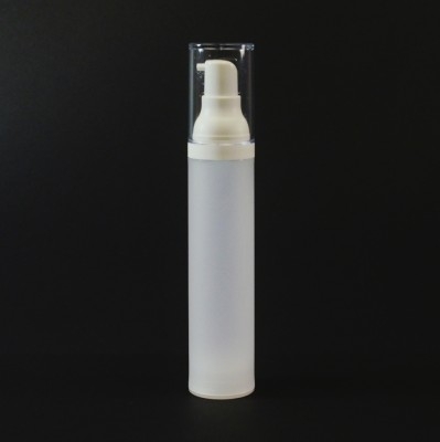 50 ml Airless Frosted Bottle White with Clear Hood